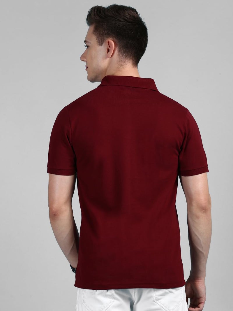 Lux Cozi Men's Regular Fit Polo Neck Half Sleeve Solid Casual T-Shirt with Chest Pocket for Casual Wear_COZI_2122_INKBU_MRN_2XL_2PC - Image 3