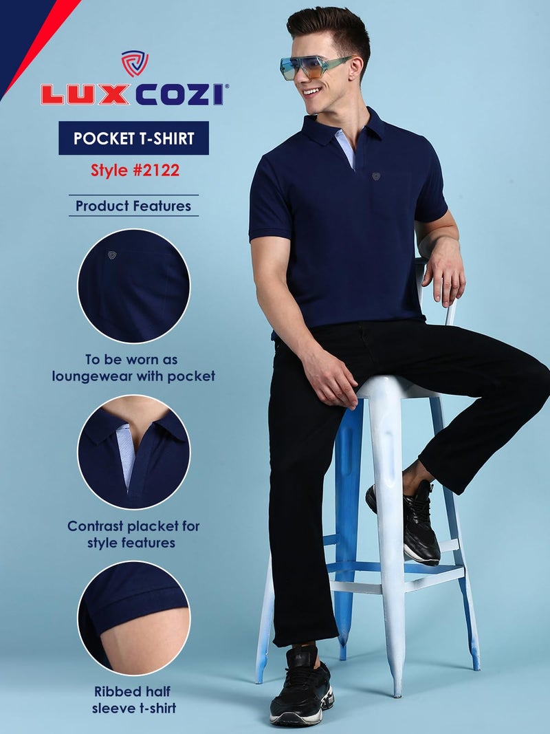 Lux Cozi Men's Regular Fit Polo Neck Half Sleeve Solid Casual T-Shirt with Chest Pocket for Casual Wear_COZI_2122_INKBU_MRN_2XL_2PC - Image 2