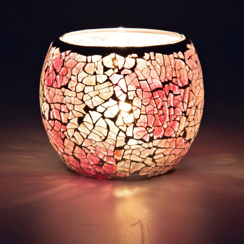 Rancco Glass Votive Candle Holder for Tealight Romantic Mosaic Cracked Candle Holder Candle Lamp Aromatherapy Candlescape Bowl for Valentines Thanksgiving Christmas Table Centerpiece Party Decor