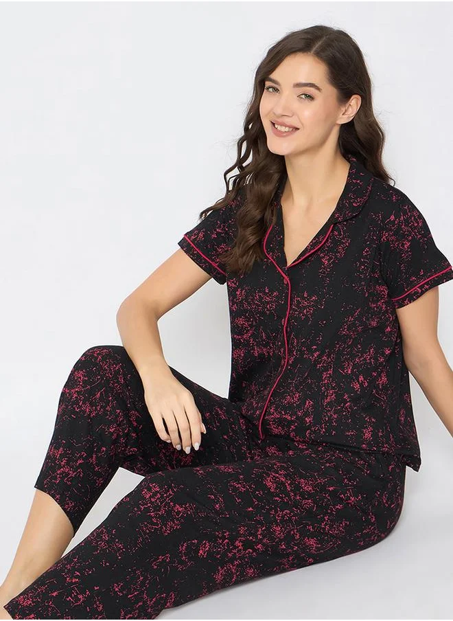Clovia Clovia Abstract Printed Short Sleeve Shirt and Pyjama Set