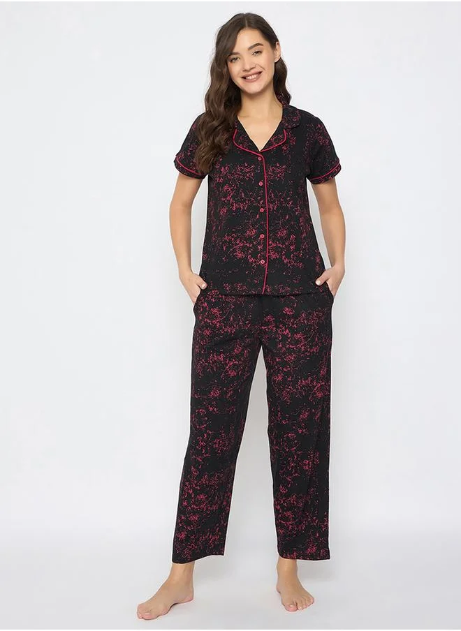 Clovia Clovia Abstract Printed Short Sleeve Shirt and Pyjama Set