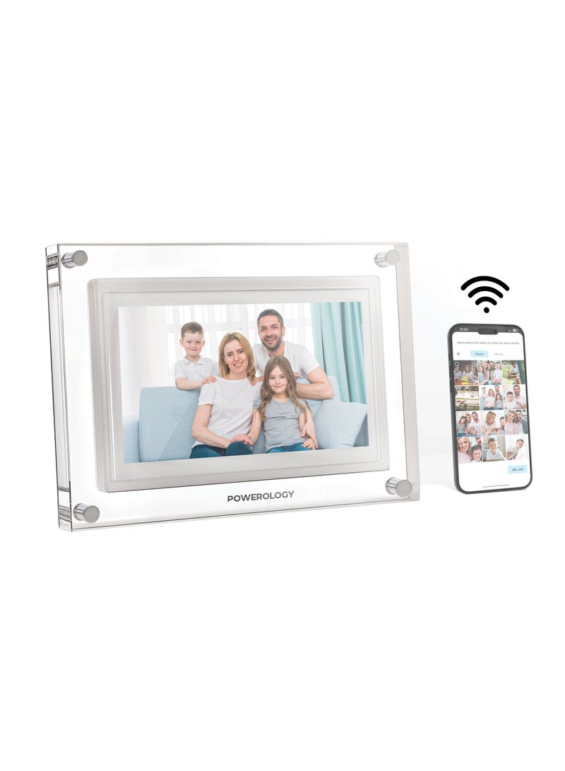 Powerology 7" Smart Frame Digital Photo Display / Wireless Instant Sharing / Smart Photo Centering / Touch Frame Display / Work with Frameo APP / Wireless Sharing Picture to the Frame - White  - Image 1