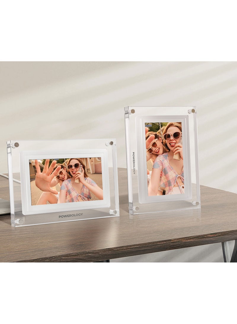 Powerology 7" Smart Frame Digital Photo Display / Wireless Instant Sharing / Smart Photo Centering / Touch Frame Display / Work with Frameo APP / Wireless Sharing Picture to the Frame - White  - Image 2