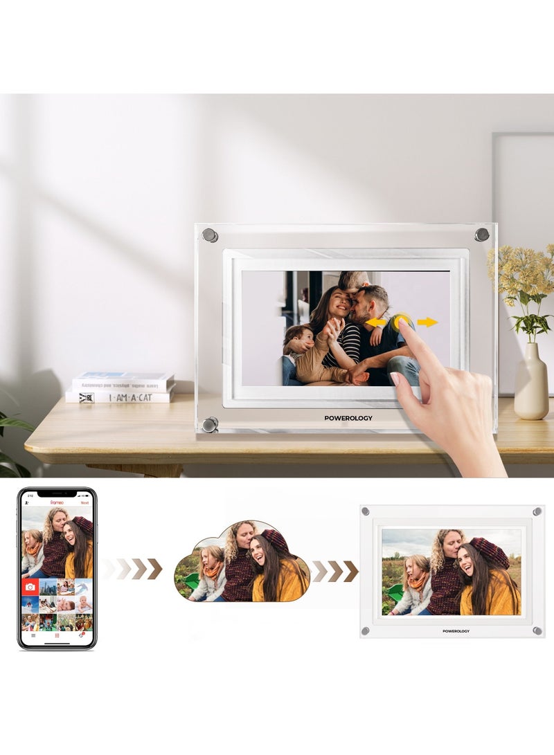 Powerology 7" Smart Frame Digital Photo Display / Wireless Instant Sharing / Smart Photo Centering / Touch Frame Display / Work with Frameo APP / Wireless Sharing Picture to the Frame - White  - Image 4