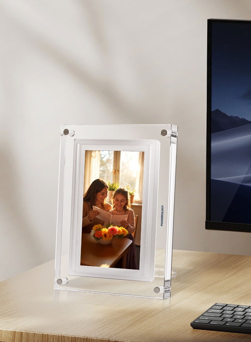 Powerology 7" Smart Frame Digital Photo Display / Wireless Instant Sharing / Smart Photo Centering / Touch Frame Display / Work with Frameo APP / Wireless Sharing Picture to the Frame - White  - Image 5