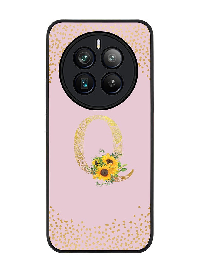 Stylizedd Rugged Black edge case for Realme 12 Pro / Realme 12 Pro Plus 5G, Custom Monogram Initial Letter Mandala Floral Pattern Alphabet-Q (Pink ) - Image 1