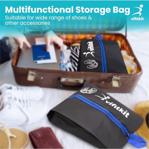 Vifitkit VFK by Xtrim Shoe Bag for Shoes with Smooth Zipper (Pack of 3), Easy to Carry Handle, Multi Storage Bag, Travel Organiser for Travelling, Portable Shoe Cover, Breathable, Dust Proof, Spacious Bag - Image 4