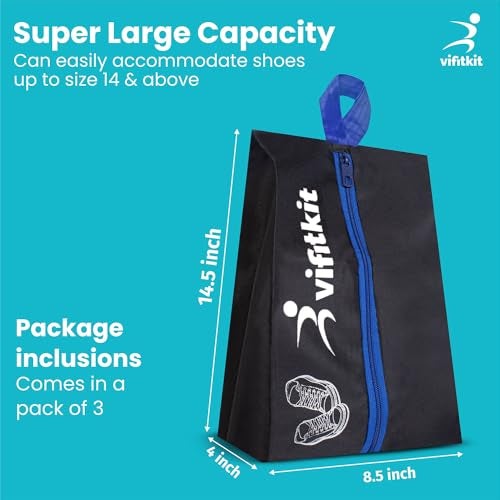 Vifitkit VFK by Xtrim Shoe Bag for Shoes with Smooth Zipper (Pack of 3), Easy to Carry Handle, Multi Storage Bag, Travel Organiser for Travelling, Portable Shoe Cover, Breathable, Dust Proof, Spacious Bag - Image 5