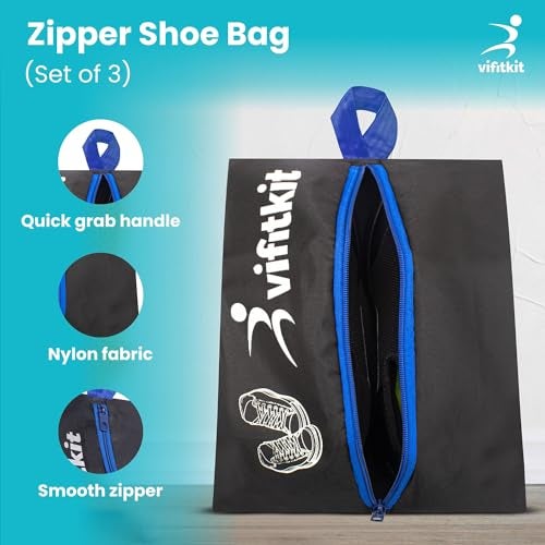 Vifitkit VFK by Xtrim Shoe Bag for Shoes with Smooth Zipper (Pack of 3), Easy to Carry Handle, Multi Storage Bag, Travel Organiser for Travelling, Portable Shoe Cover, Breathable, Dust Proof, Spacious Bag - Image 2