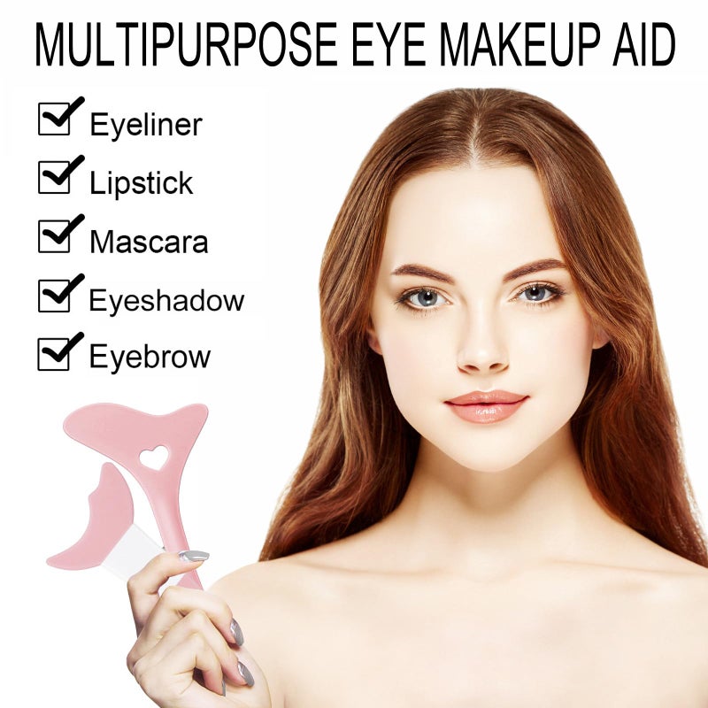 SUMEITANG Eyeliner Stencils 2Pcs Reusable Silicone Eyeliner Aid Mascara Shield Multifunctional Makeup Stencil for Beginners Eye Liner Eyelash Eyeshadow Lipstick Applicator Guide Tool - Pink - Image 2