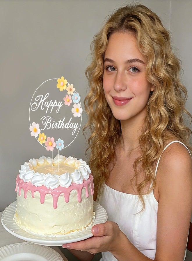 Coucoland Birthday Cake Toppers - 3D Vintage Daisy Flower Acrylic Cake Decorations for Birthday Wedding Baby Shower Supplies - Image 2
