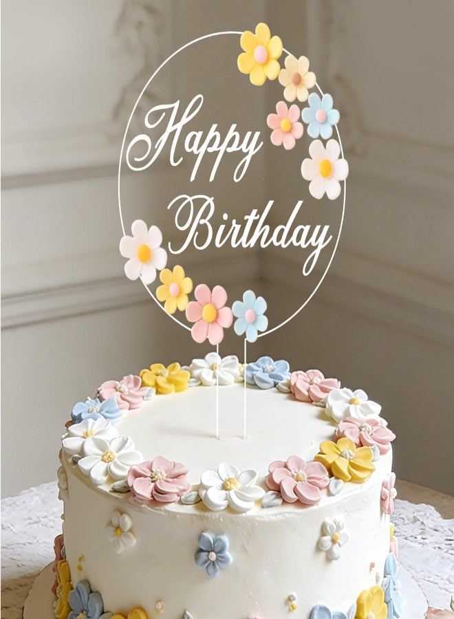 Coucoland Birthday Cake Toppers - 3D Vintage Daisy Flower Acrylic Cake Decorations for Birthday Wedding Baby Shower Supplies - Image 1