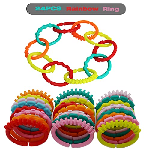 COLVWOFA 24 Pack Baby Rings Link Toys for Hanging Toy Connecting Rings Toys for Infant Boy Girl Early Learning Toys Car Seat and Stroller Travel Accessory Set with Storage Box - Image 5