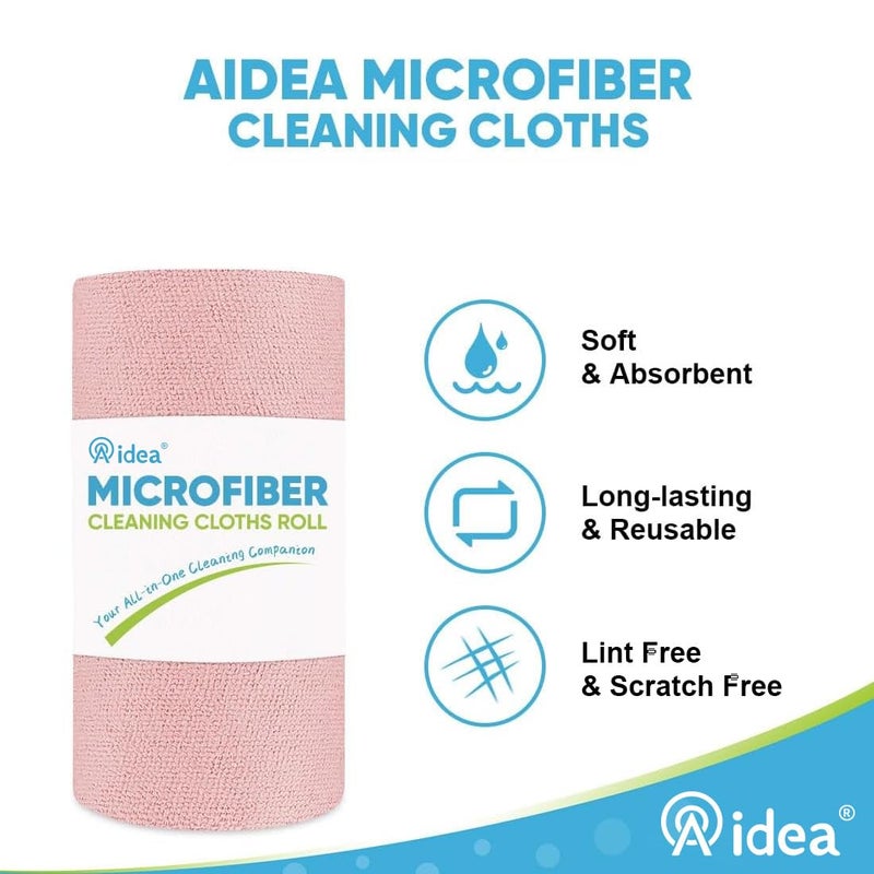 AIDEA Microfiber Cleaning Cloth Roll, 50PK, Tear Away Reusable Paper Towels Pink, Commercial Shop Rags, Microfiber Towels for Cars, Lint Free Cleaning Rags for House, Kitchen, Garage Shop, 11.5"Ã—11.5" - Image 4