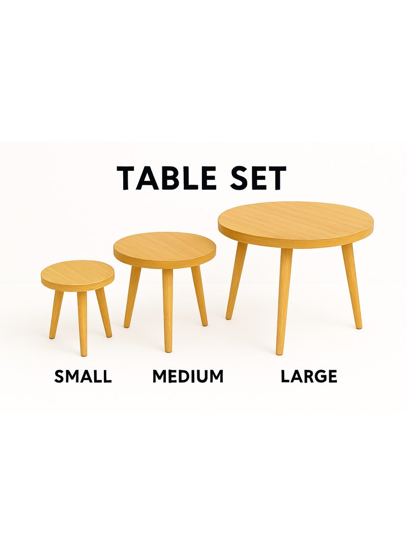 UNIKSAR 3 Piece Wooden Nesting Coffee Tables – Durable Round Sofa Side, Bedside & Accent Tables – Space Saving Modern Design For Living Room, Bedroom & Office - Image 4