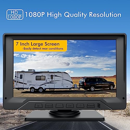 FEISIKE RV Backup Camera Plug and Play, 7'' Backup Camera for Truck Trailer, No Delay, 1080P HD, 2 Channels, 150° Wide Angle, DIY Guide Lines, Night Vision, IP69 Rear View Camera - Image 5