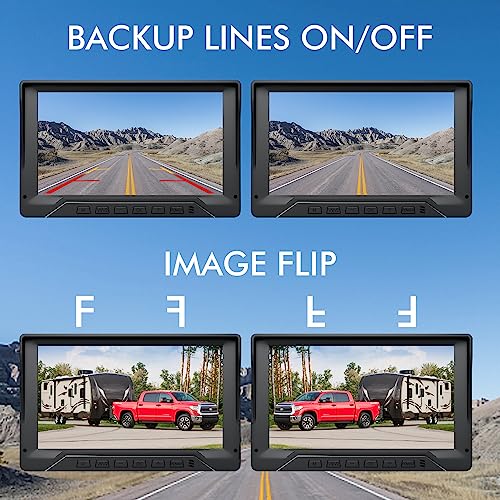 FEISIKE RV Backup Camera Plug and Play, 7'' Backup Camera for Truck Trailer, No Delay, 1080P HD, 2 Channels, 150° Wide Angle, DIY Guide Lines, Night Vision, IP69 Rear View Camera - Image 4