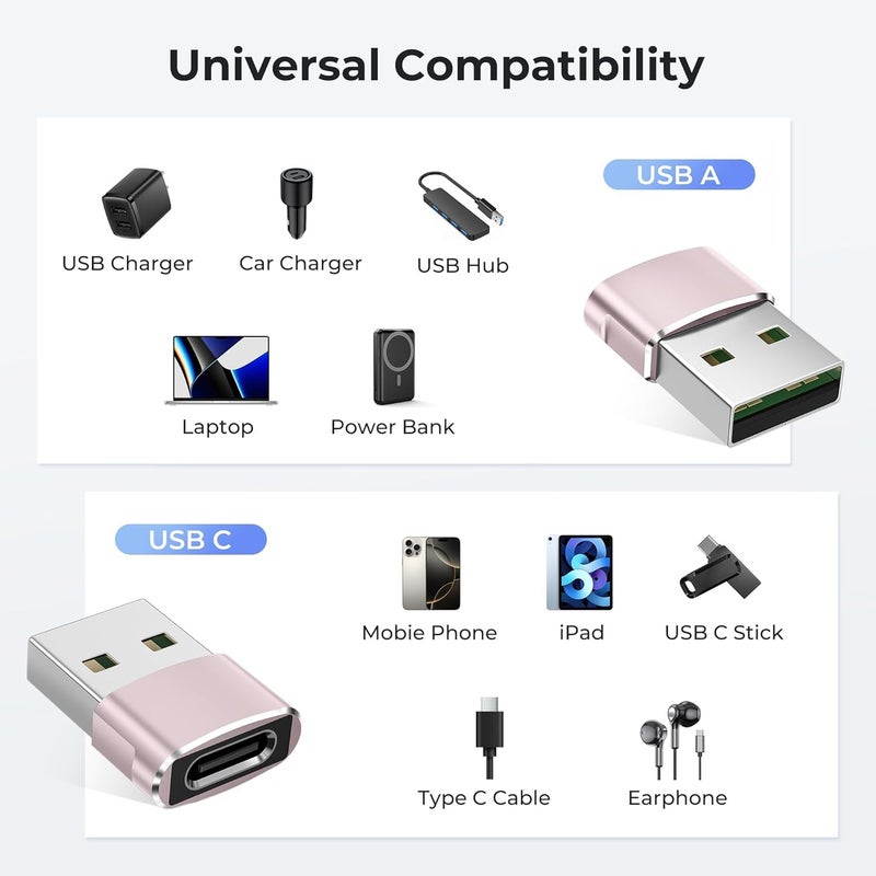 rts 2 Pack USB to USB C Adapter for iPhone 17/16/15/14/13/12/11 Pro Max Air, USBC Female to USB A Male, Type C Converter for Apple Watch Ultra iWatch S11 SE, AirPods Pro 3,iPad mini, Samsung S25 S24 - Image 3