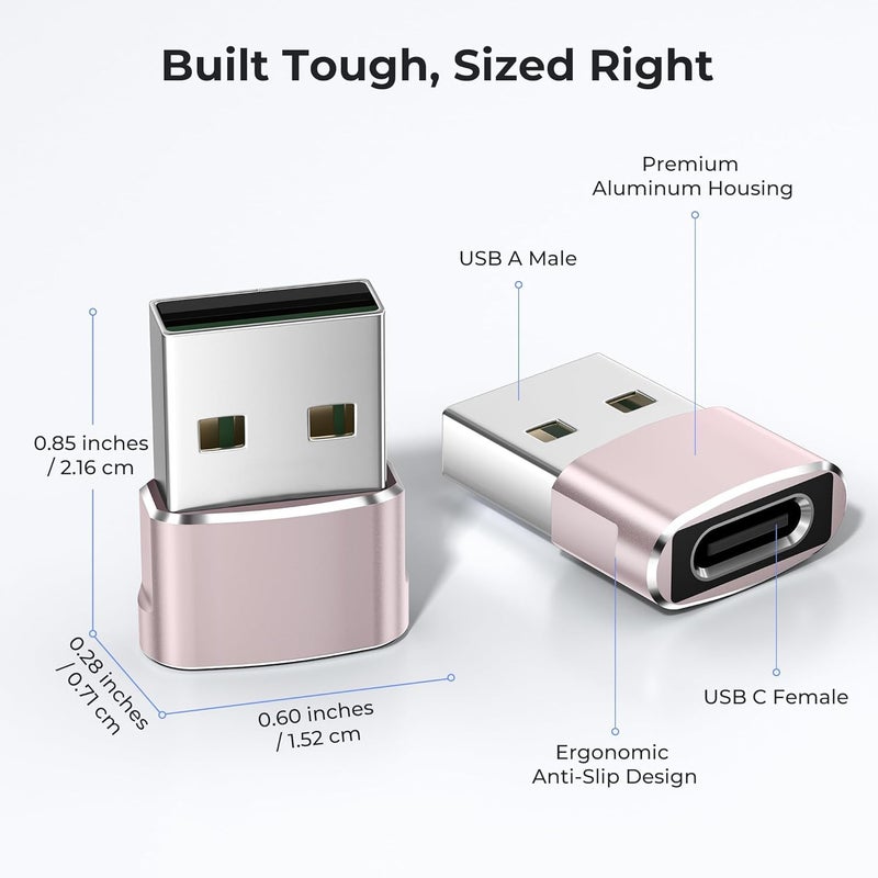 rts 2 Pack USB to USB C Adapter for iPhone 17/16/15/14/13/12/11 Pro Max Air, USBC Female to USB A Male, Type C Converter for Apple Watch Ultra iWatch S11 SE, AirPods Pro 3,iPad mini, Samsung S25 S24 - Image 5
