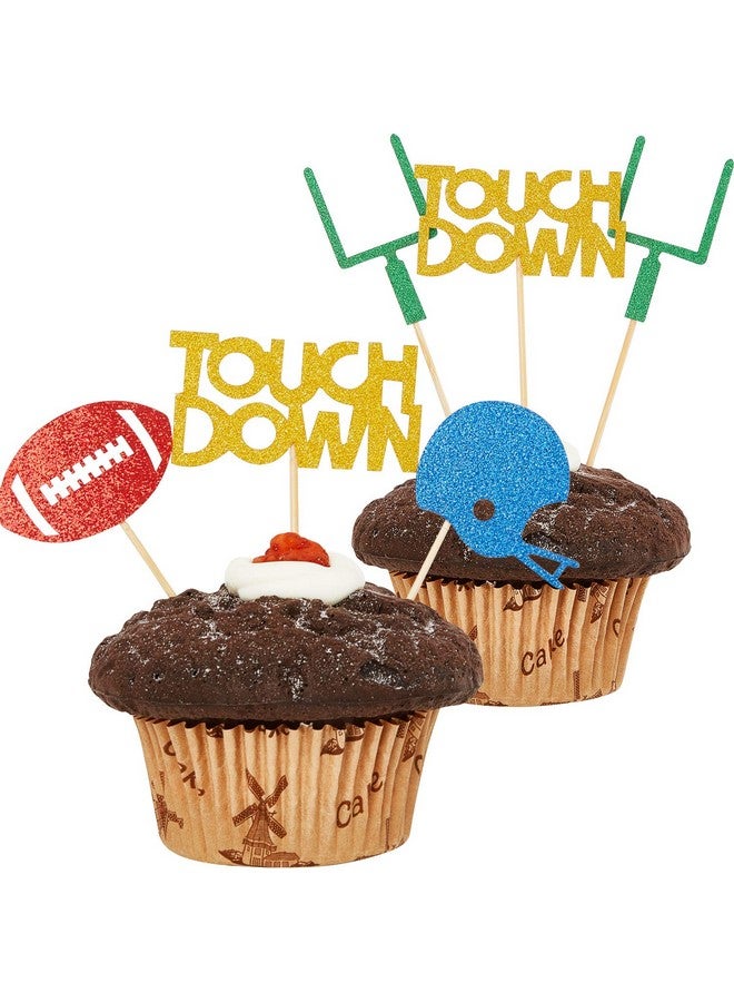 Blulu 48 Pieces Football Cupcake Toppers Football Toothpicks Football Cake Decorations Touch Down Cupcake Picks Football Theme Party Decorations Supplies - Image 1