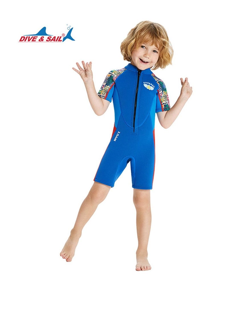 DIVE & SAIL Keep Warm Children Diving Suit Three-layer High Elastic Wetsuit For Boys Blue - Image 1