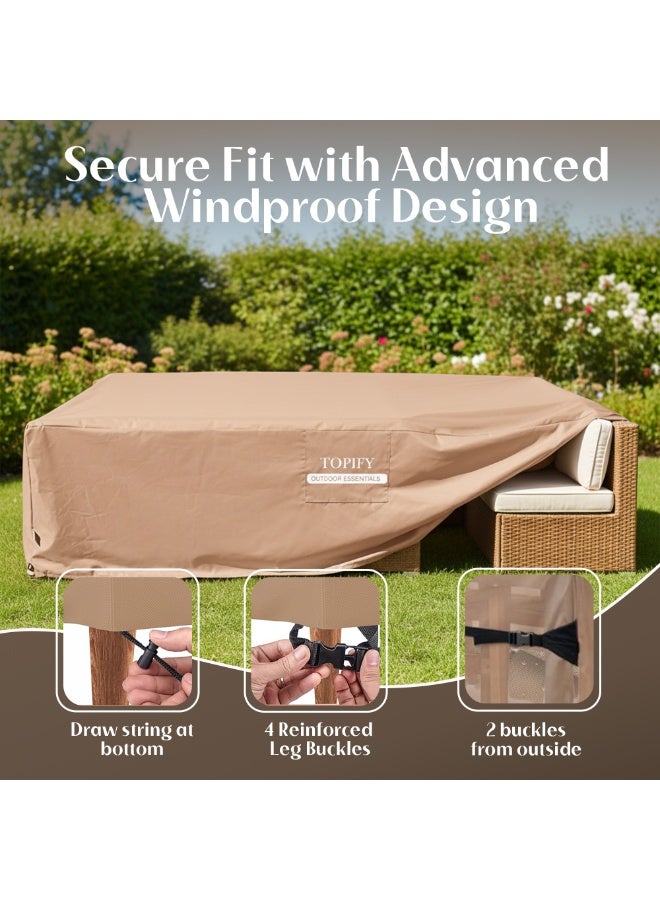 TOPIFY 420D Waterproof Outdoor Furniture Cover Set, Premium Quality Garden Patio Furniture Covers Dust Proof Anti-UV Heavy Duty PVC Coated Durable Sofa Table & Chair Cover 213x132x74cm (Beige) - Image 4