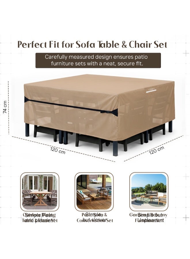 TOPIFY 420D Waterproof Outdoor Furniture Cover Set, Premium Quality Garden Patio Furniture Covers Dust Proof Anti-UV Heavy Duty PVC Coated Durable Sofa Table & Chair Cover 213x132x74cm (Beige) - Image 2