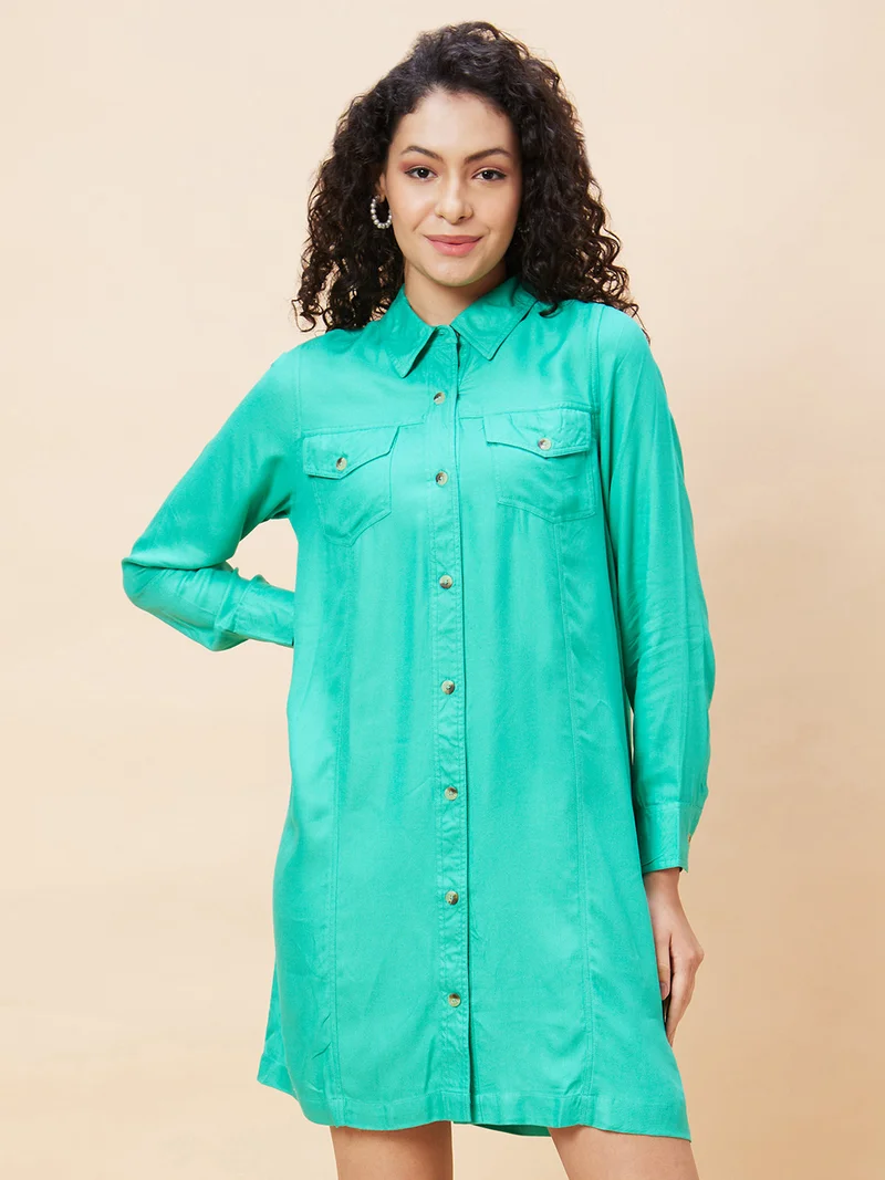 globus Women Shirt Collar Mini Shirt Style Dress
