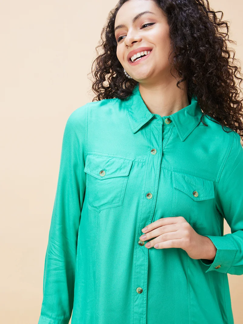 globus Women Shirt Collar Mini Shirt Style Dress