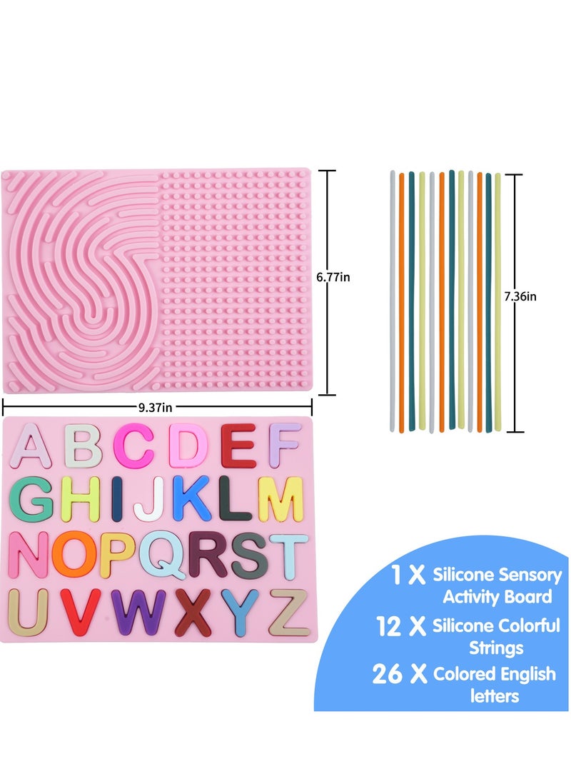 Children's Educational Silicone Sensory Activity Board, Letter Puzzle Toy, Pink