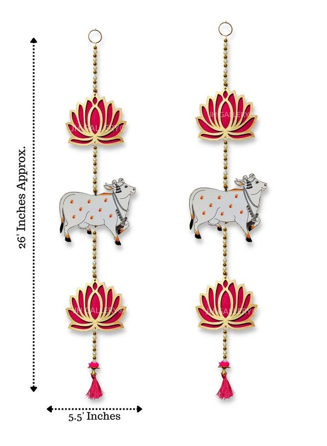 JH Gallery Lotus Hangings for Decoration/Floral Pichwai Cow Wall Hangings for Temple Decor, Diwali Decoration Items (26 Inches Height - 1 Pair, Multi-Coloured) - Image 2