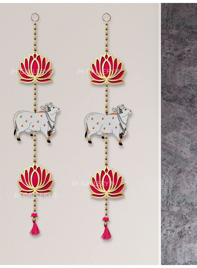 JH Gallery Lotus Hangings for Decoration/Floral Pichwai Cow Wall Hangings for Temple Decor, Diwali Decoration Items (26 Inches Height - 1 Pair, Multi-Coloured) - Image 1