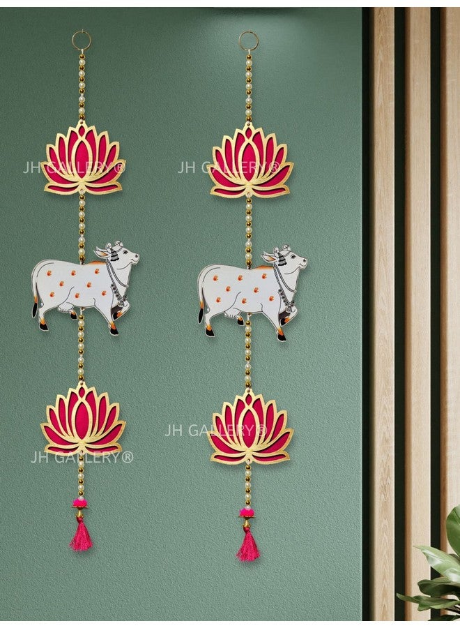 JH Gallery Lotus Hangings for Decoration/Floral Pichwai Cow Wall Hangings for Temple Decor, Diwali Decoration Items (26 Inches Height - 1 Pair, Multi-Coloured) - Image 5