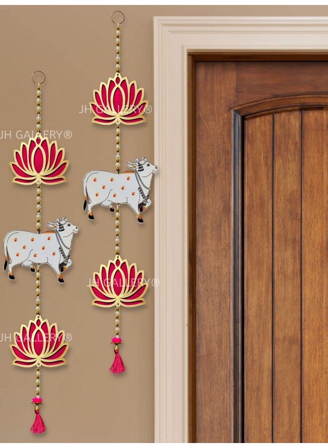 JH Gallery Lotus Hangings for Decoration/Floral Pichwai Cow Wall Hangings for Temple Decor, Diwali Decoration Items (26 Inches Height - 1 Pair, Multi-Coloured) - Image 4