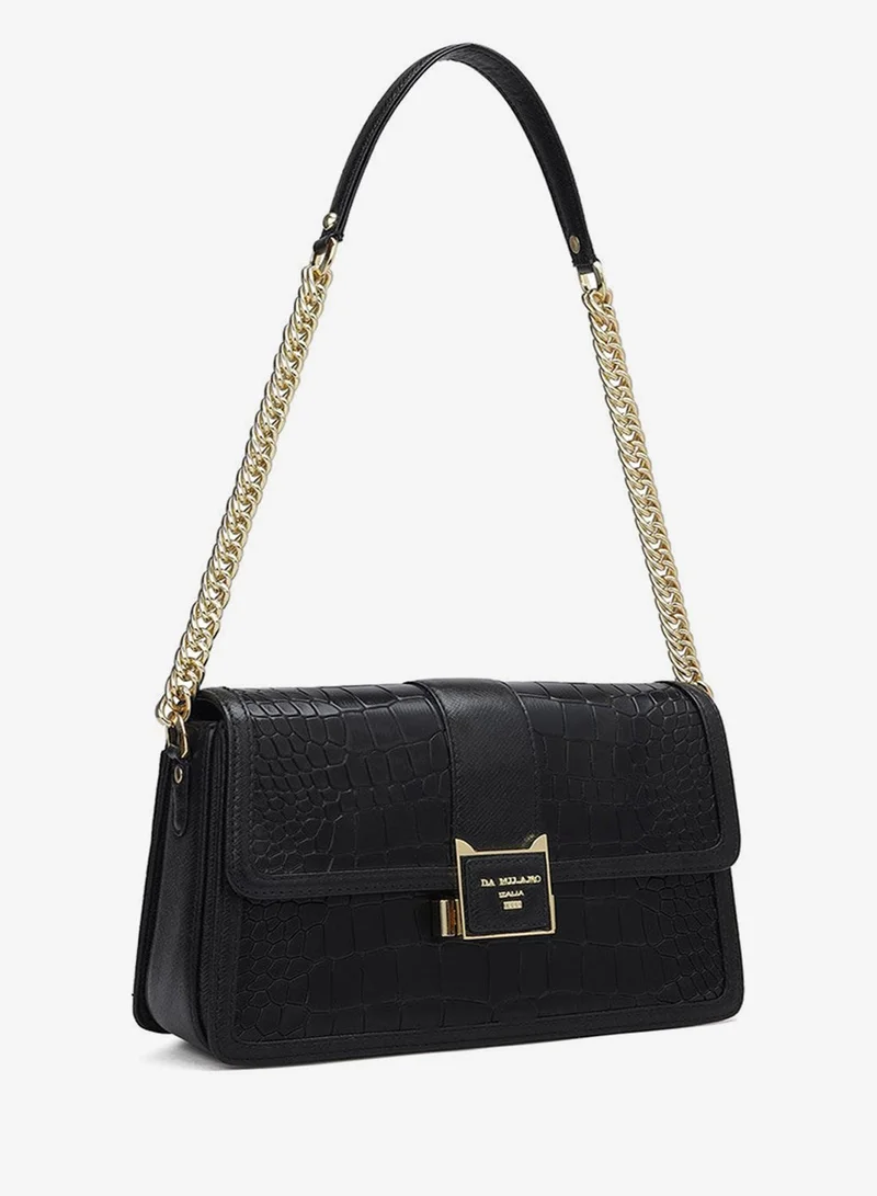Da Milano Da Milano Genuine Leather Black Sling Bag