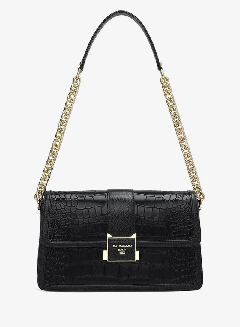 Da Milano Da Milano Genuine Leather Black Sling Bag
