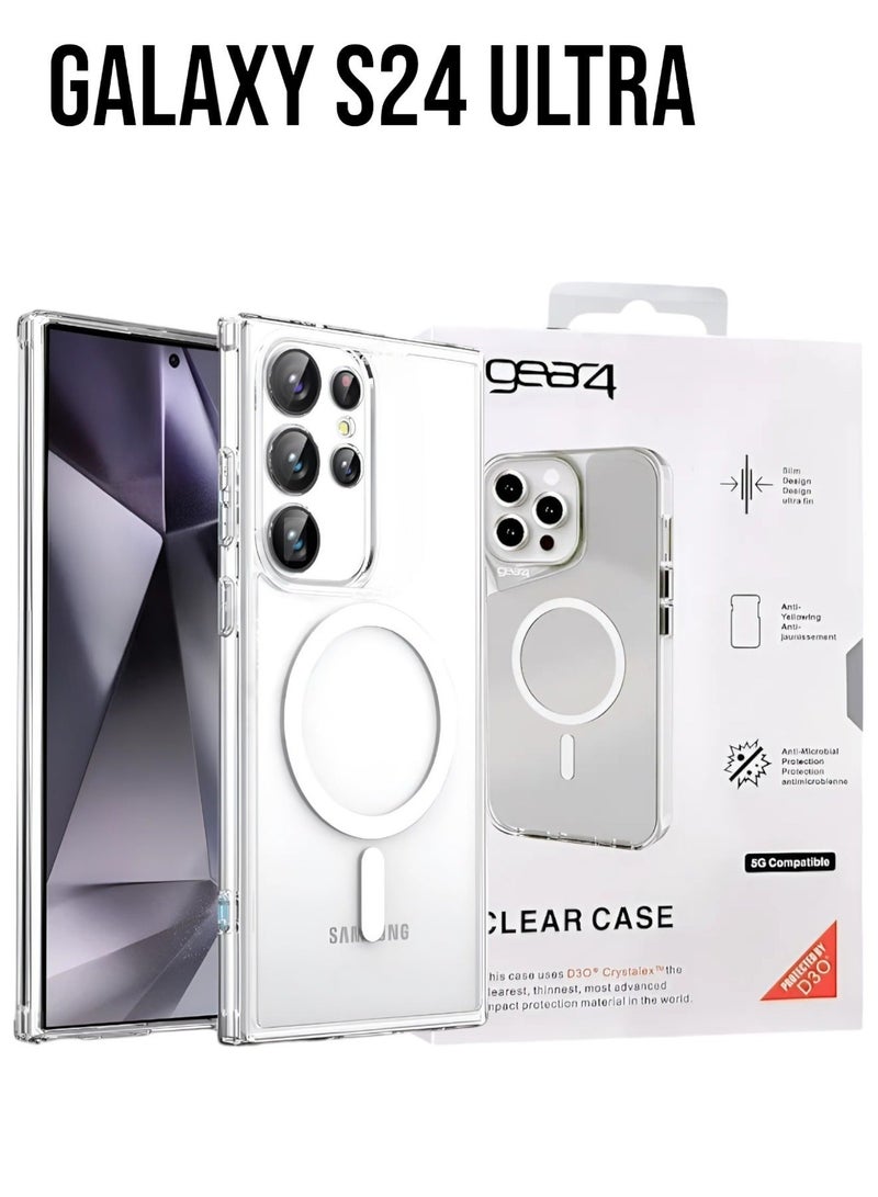 Gear4 Samsung Galaxy S24 Ultra Shockproof Case, Magnetic Anti-Scratch Protective Cover Supports Wireless Charging MageSafe, Made of High Quality TPU - Clear - Image 3