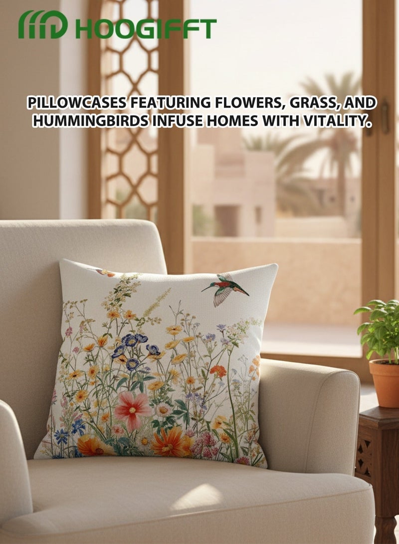 HOOGIFFT Throw Pillow Covers Set of 4 18x18 Inches 45x45cm Double Sided Decorative Birds and Plant Cushion Covers for Living Room Sofa Couch Bed Everyday Use - Image 3