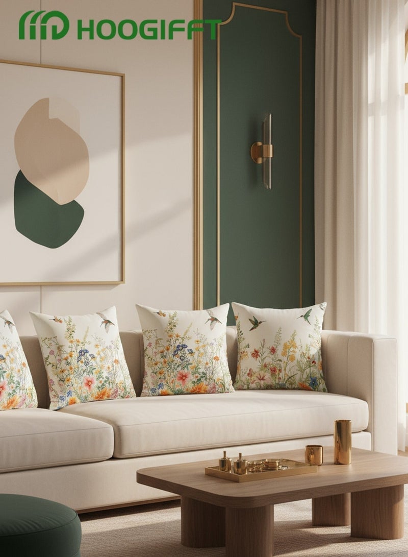 HOOGIFFT Throw Pillow Covers Set of 4 18x18 Inches 45x45cm Double Sided Decorative Birds and Plant Cushion Covers for Living Room Sofa Couch Bed Everyday Use - Image 2