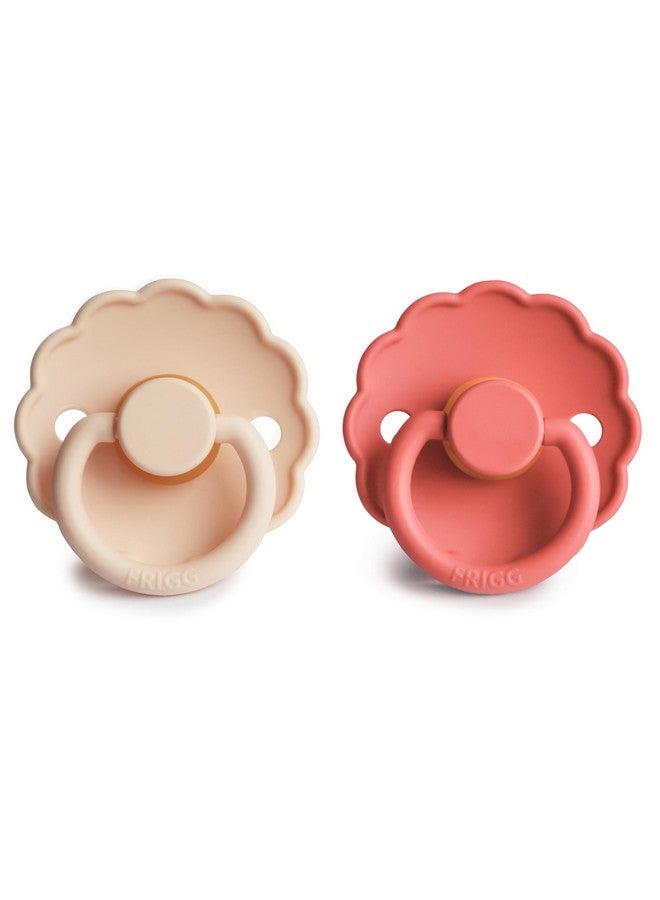 فريج لهاية فريج ديزي للأطفال من المطاط الطبيعي | صنع في الدنمارك | خالية من مادة BPA (لون وردي كريمي/خشخاش، مقاس ٢) - عبوة من قطعتين - Image 1