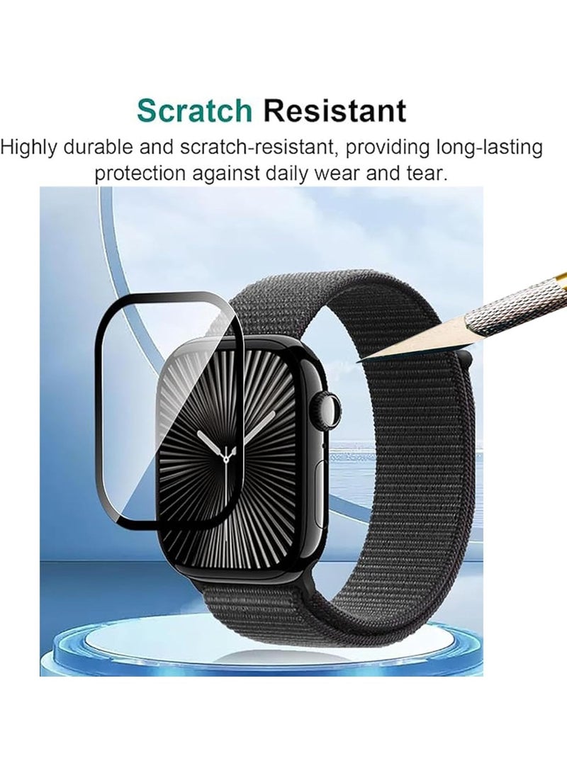 واقي شاشة من 3 قطع لساعة Apple Watch Series 10 مقاس 46 مم، طبقة TPU مرنة شفافة عالية الدقة مع خاصية الشفاء الذاتي، غطاء مقاوم للكسر وبصمات الأصابع، مجموعة سهلة التركيب بتغطية كاملة ثلاثية الأبعاد - Image 2