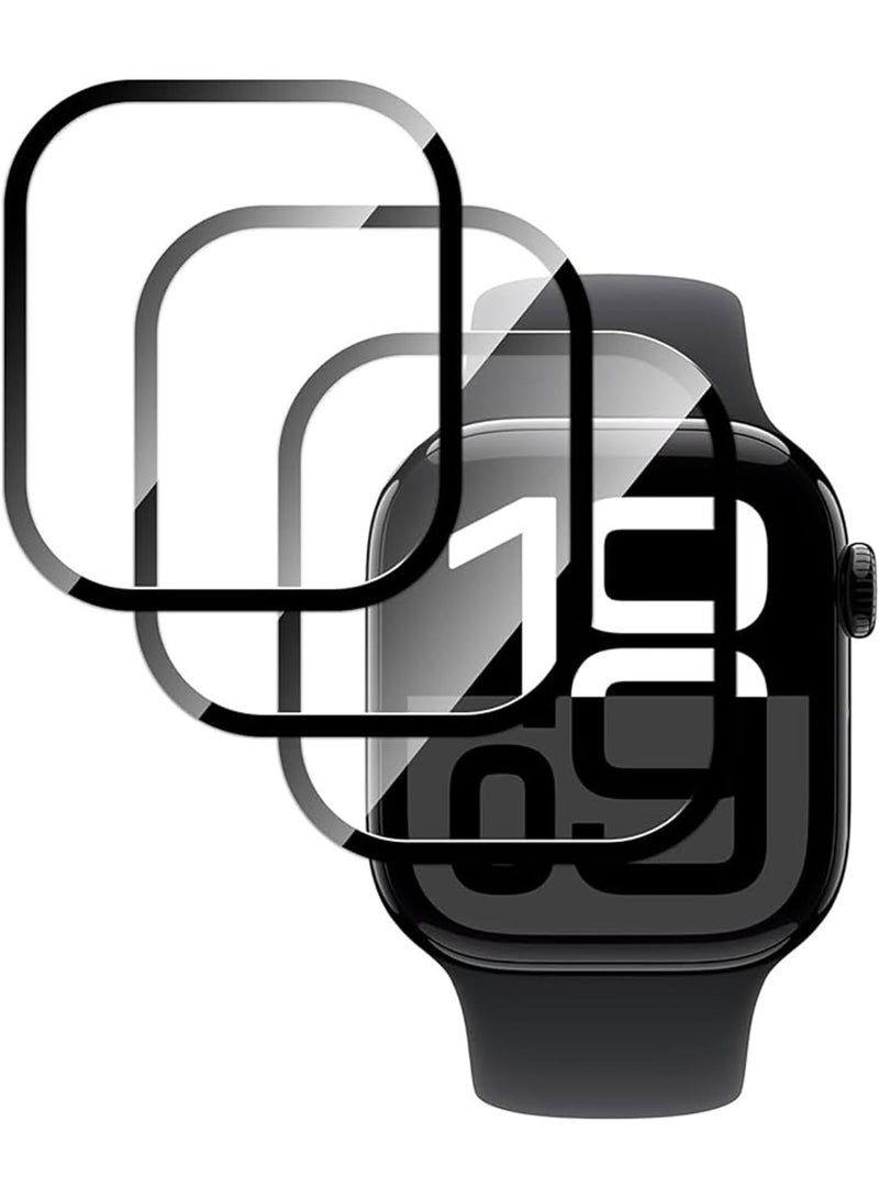 واقي شاشة من 3 قطع لساعة Apple Watch Series 10 مقاس 46 مم، طبقة TPU مرنة شفافة عالية الدقة مع خاصية الشفاء الذاتي، غطاء مقاوم للكسر وبصمات الأصابع، مجموعة سهلة التركيب بتغطية كاملة ثلاثية الأبعاد - Image 1