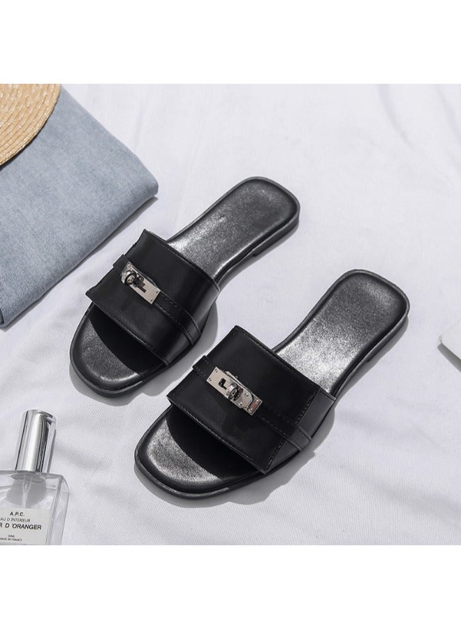 Rup Art Metal Decorated Designer Slippers Women Summer Beach Flat Slippers Slip On Casual Shoe Ladies Brand Shoes For Women Flat  - Image 2