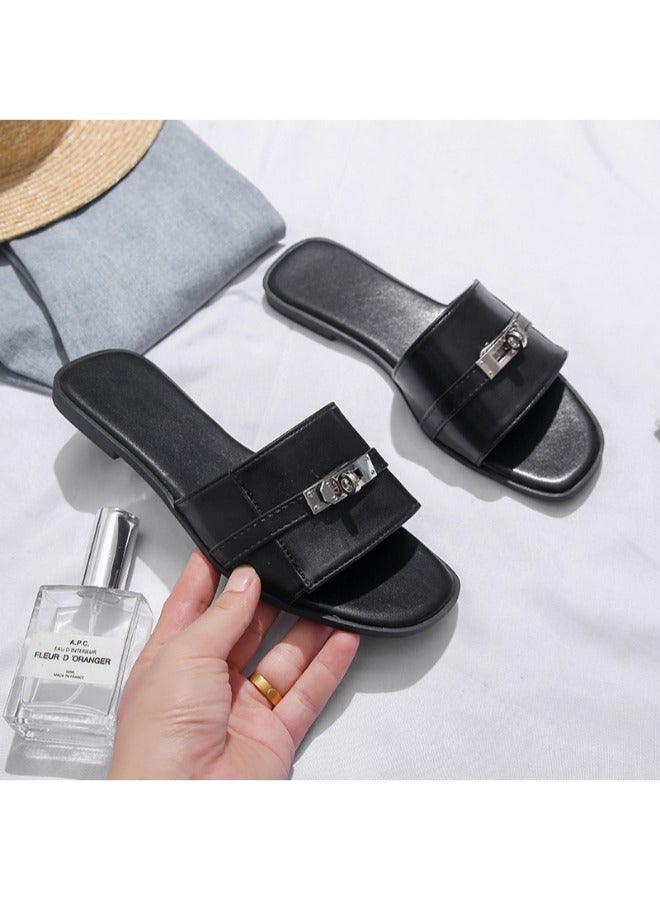 Rup Art Metal Decorated Designer Slippers Women Summer Beach Flat Slippers Slip On Casual Shoe Ladies Brand Shoes For Women Flat  - Image 4