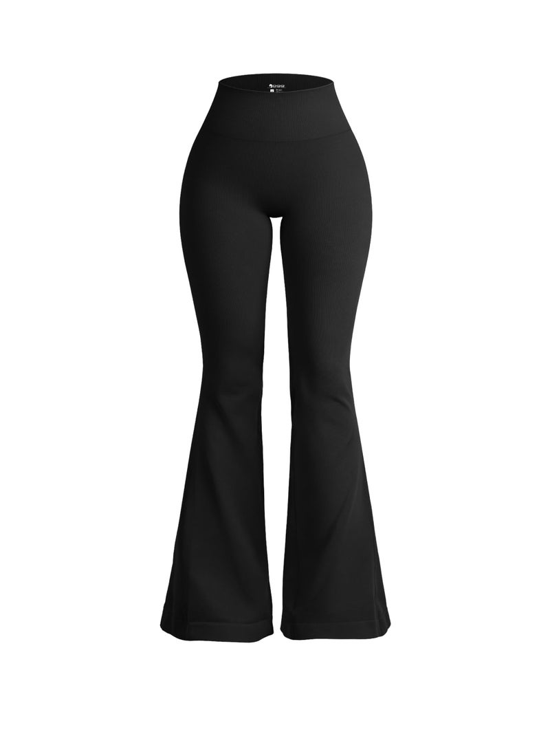 OQQ Women's Flared Pants High Waisted Yoga Leggings Stretchy Bell Buttom Wide Leg Black - Image 1