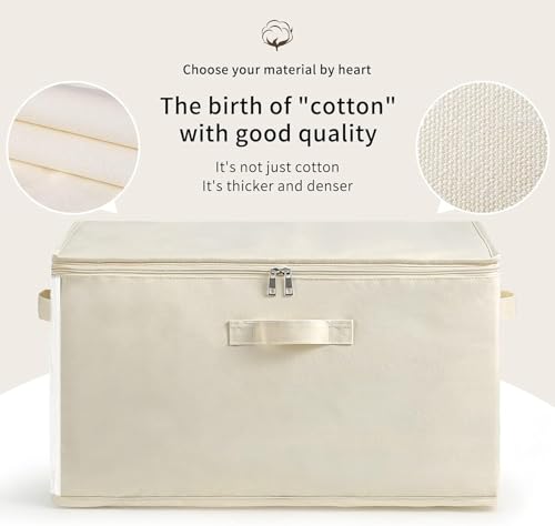 HOLLIO Extra Large Storage Box Cotton Canvas Clothes Storage Bags Saree Covers with Zip for Storage Specially Design for Woman Dresses, Sarees, Lehengas for Wardrobe Organizer (SET OF 3, EXTRA LARGE) - Image 3