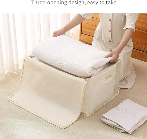 HOLLIO Extra Large Storage Box Cotton Canvas Clothes Storage Bags Saree Covers with Zip for Storage Specially Design for Woman Dresses, Sarees, Lehengas for Wardrobe Organizer (SET OF 3, EXTRA LARGE) - Image 4