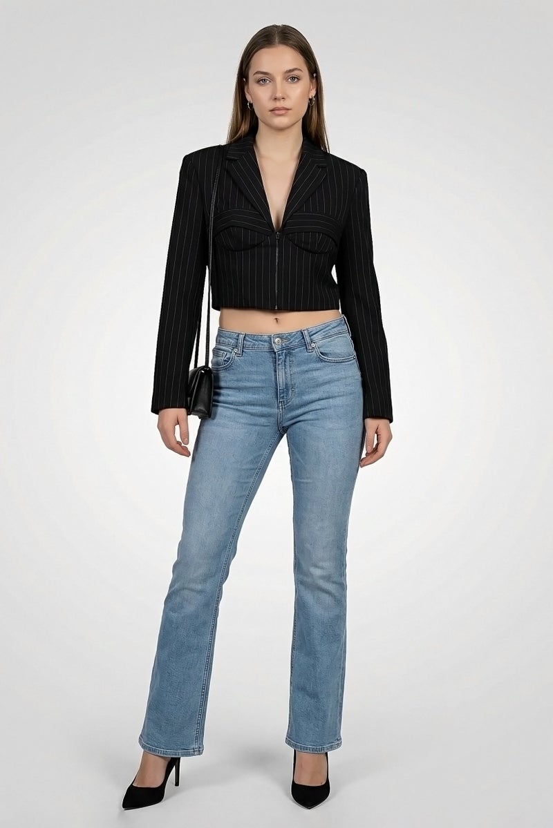 PINKO Women Regular Fit Stripe Casual Crop Blazer, Multicolor - Image 1