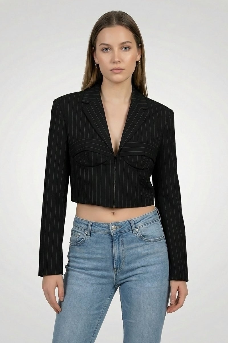 PINKO Women Regular Fit Stripe Casual Crop Blazer, Multicolor - Image 3