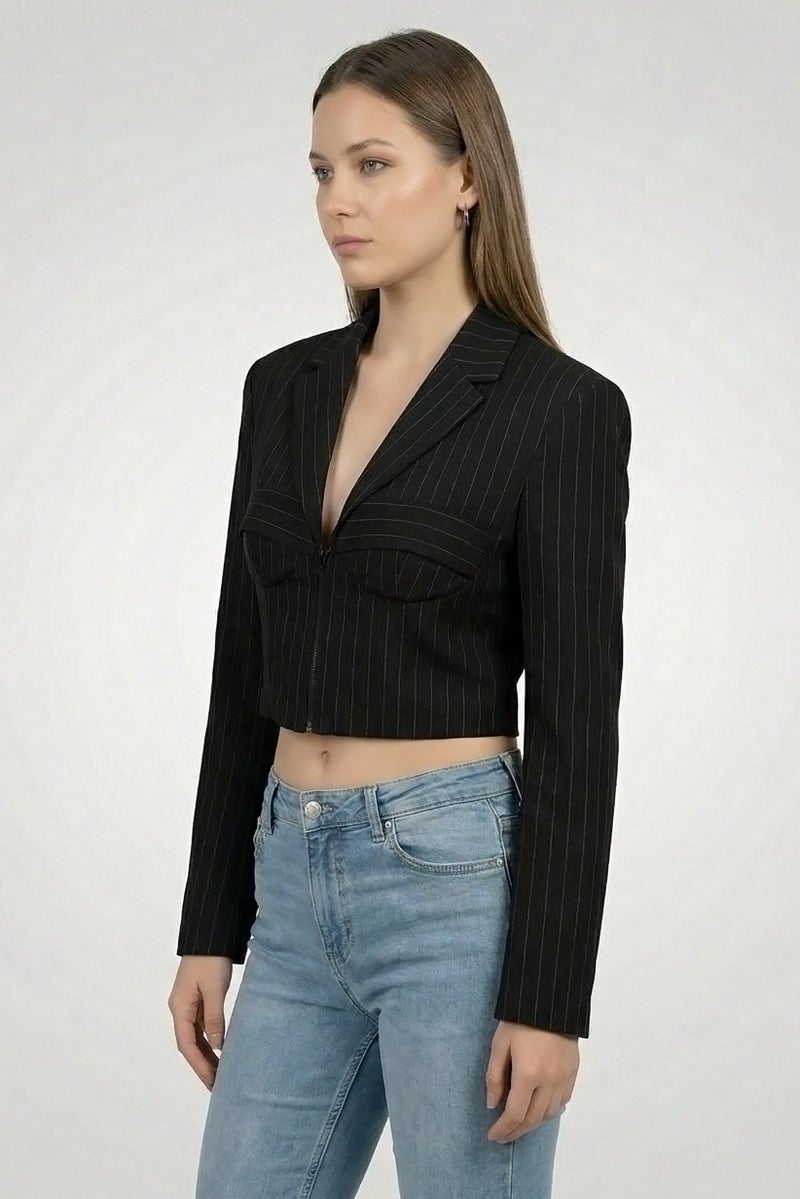PINKO Women Regular Fit Stripe Casual Crop Blazer, Multicolor - Image 2